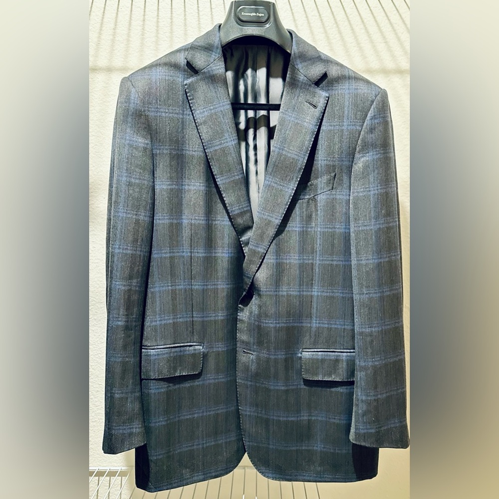 Ermenegildo Zegna Gray and Blue Plaid Sport Blazer